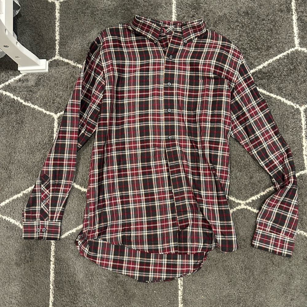 Van Heusen Men's Red and Black Plaid Shirt